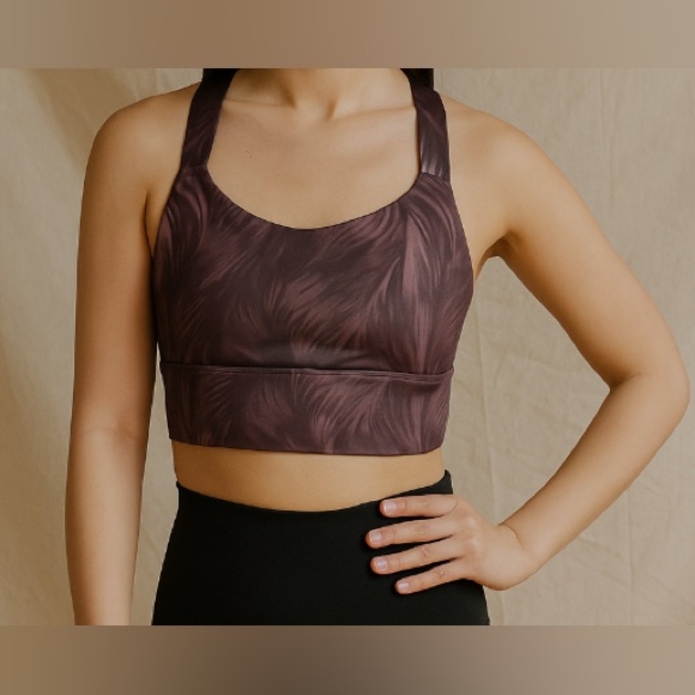 ATHLETA Warrior Long Line Tropical Printed Mauve Sports Bra Suze XXS